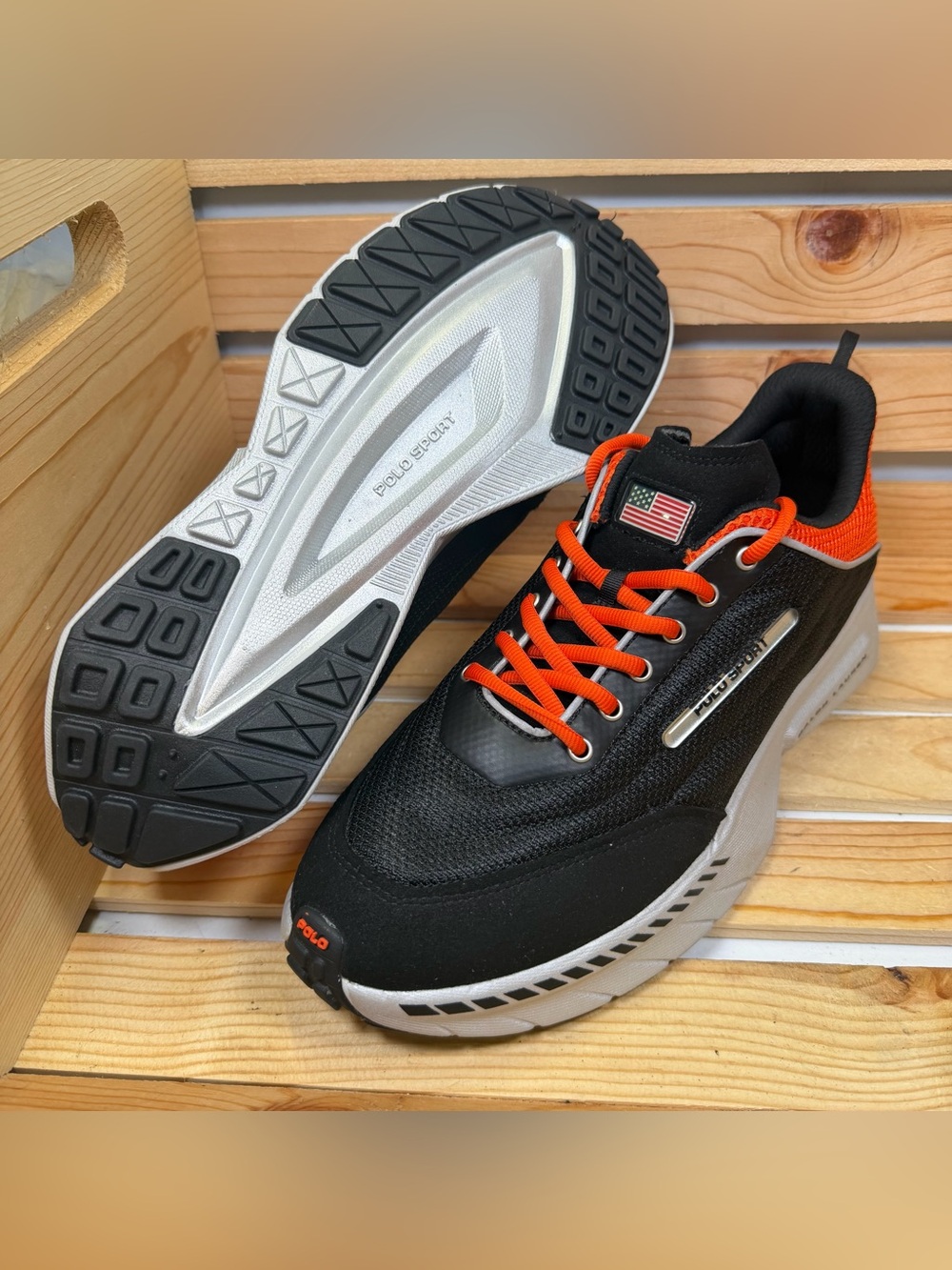 Polo by Ralph Lauren Men’s Black and Orange Athletic Sneakers